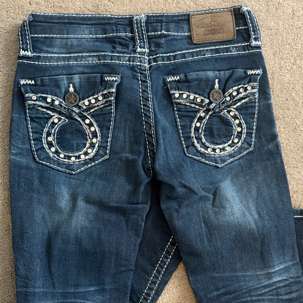 Big Star Dark Blue Boot Cut Jeans with Embellished Pockets